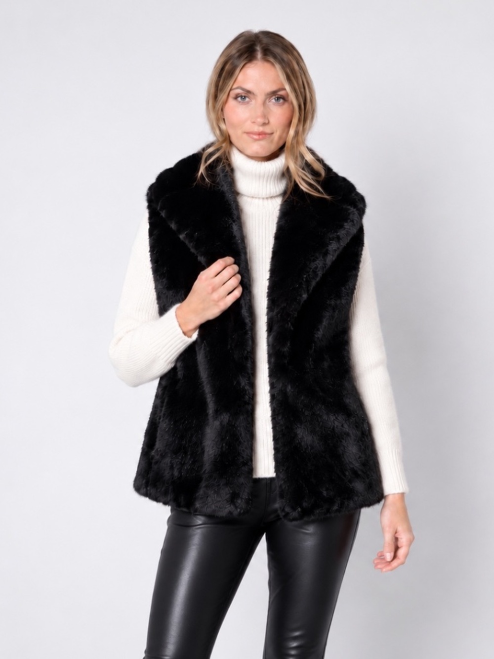 Donna Salyers Fabulous Furs Black Mink Faux Fur Hook Vest XS
